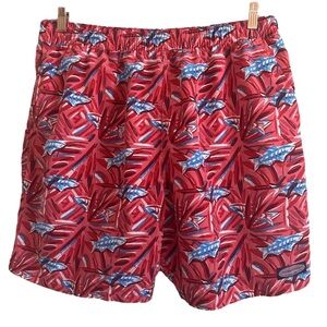 Vineyard Vines Red Blue Batik Shark Print Swim Trunks Shorts Mens Size XL